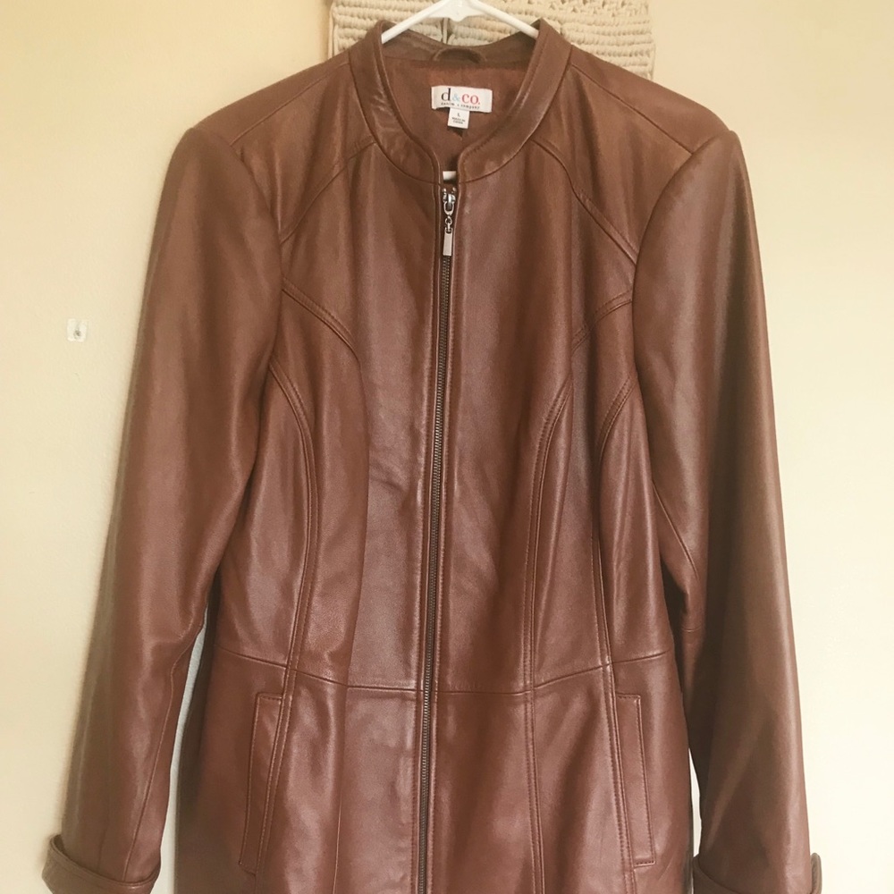 Denim & Co Brown Genuine Leather Jacket LARGE